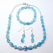 Blue and Clear Crackle Bead Jewellery Set Blue and Clear Crackle Bead Jewellery Set