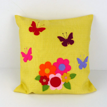 Flowers and Butterflies Applique Cushion - Yellow