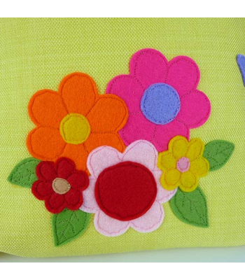 Flowers and Butterflies Applique Cushion - Yellow