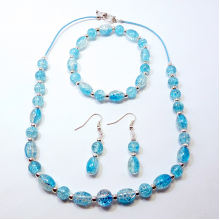 Blue and Clear Crackle Bead Jewellery Set