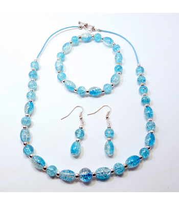 Blue and Clear Crackle Bead Jewellery Set