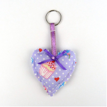 Padded Heart Keyring - Lilac Cupcakes